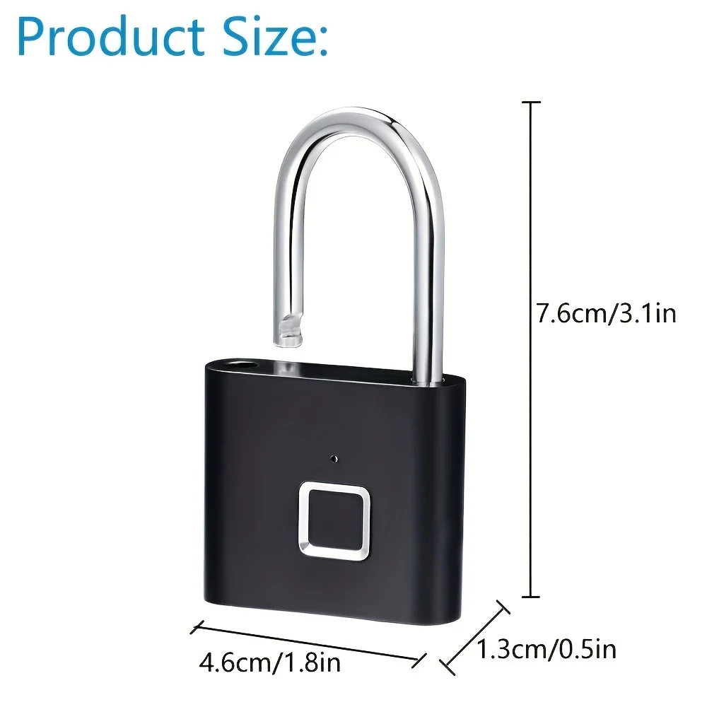 Black-silver-Keyless-USB-Rechargeable-Door-Lock-Smart-Padlock-Quick-Unlock-Zinc-alloy-Metal-Self